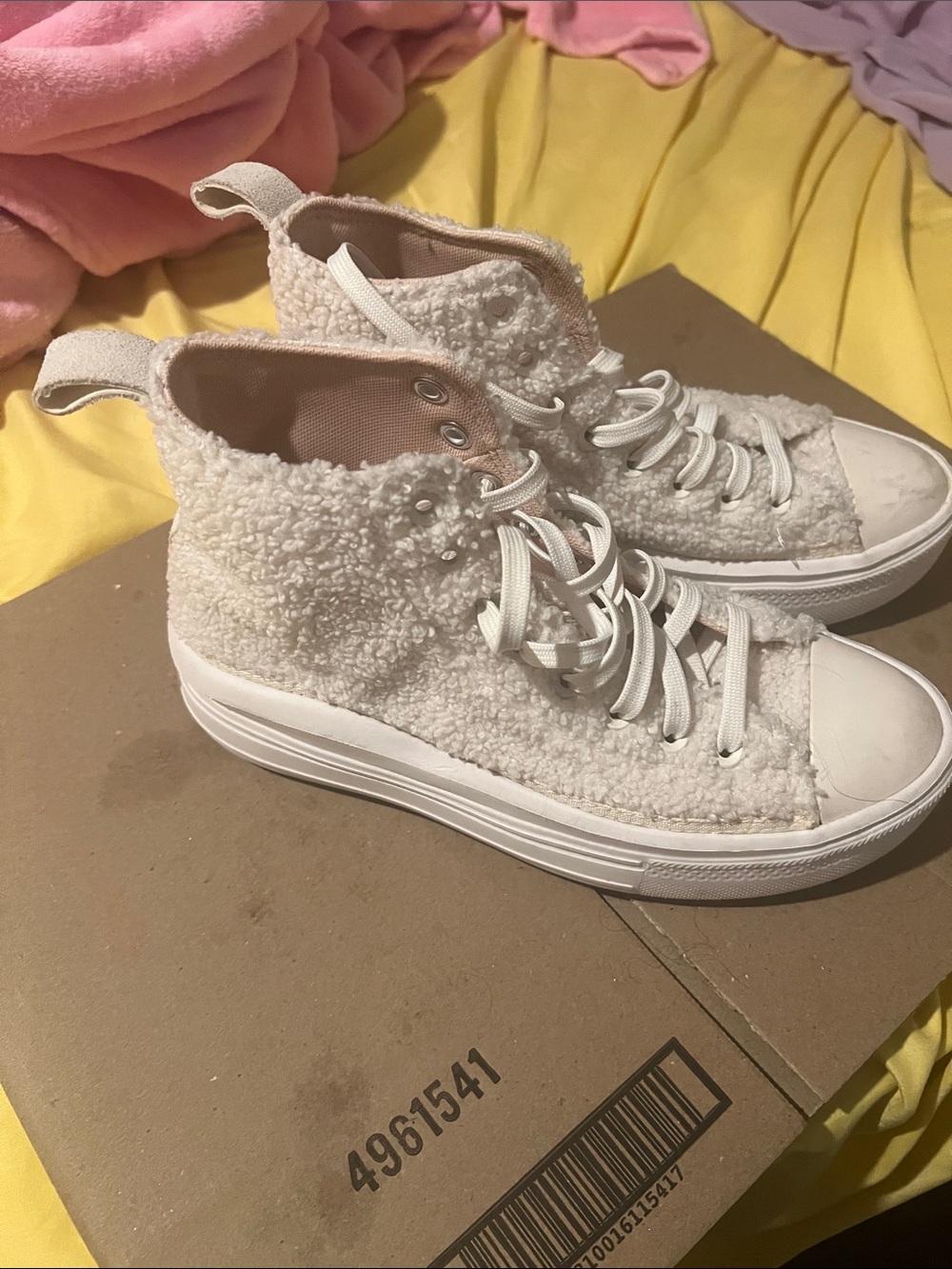 Converse High-Top Sherpa Sneakers in Off-White